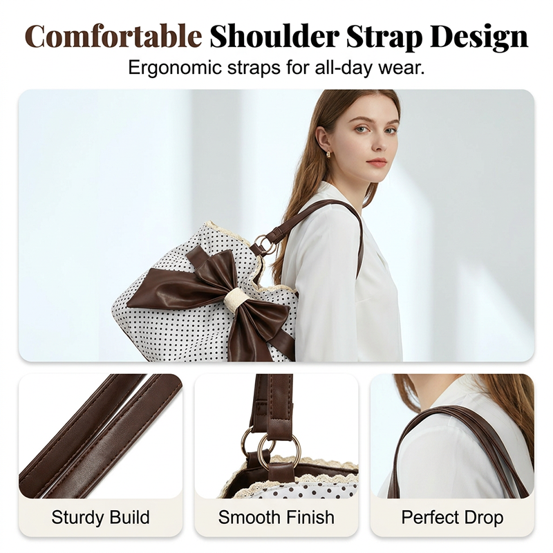 Damen elegante Schultertasche mit Polka-Dots, Spitze und Schleife