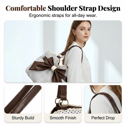 Damen elegante Schultertasche mit Polka-Dots, Spitze und Schleife