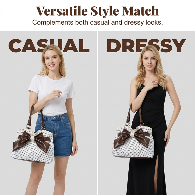 Damen elegante Schultertasche mit Polka-Dots, Spitze und Schleife