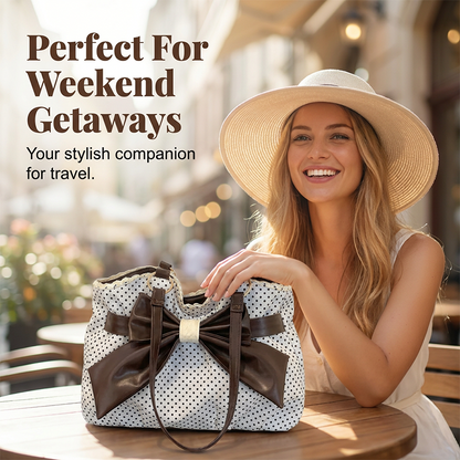 Damen elegante Schultertasche mit Polka-Dots, Spitze und Schleife