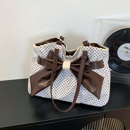 Damen elegante Schultertasche mit Polka-Dots, Spitze und Schleife