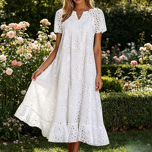 Elegantes Damenkleid mit V-Ausschnitt und kurzen Ärmeln