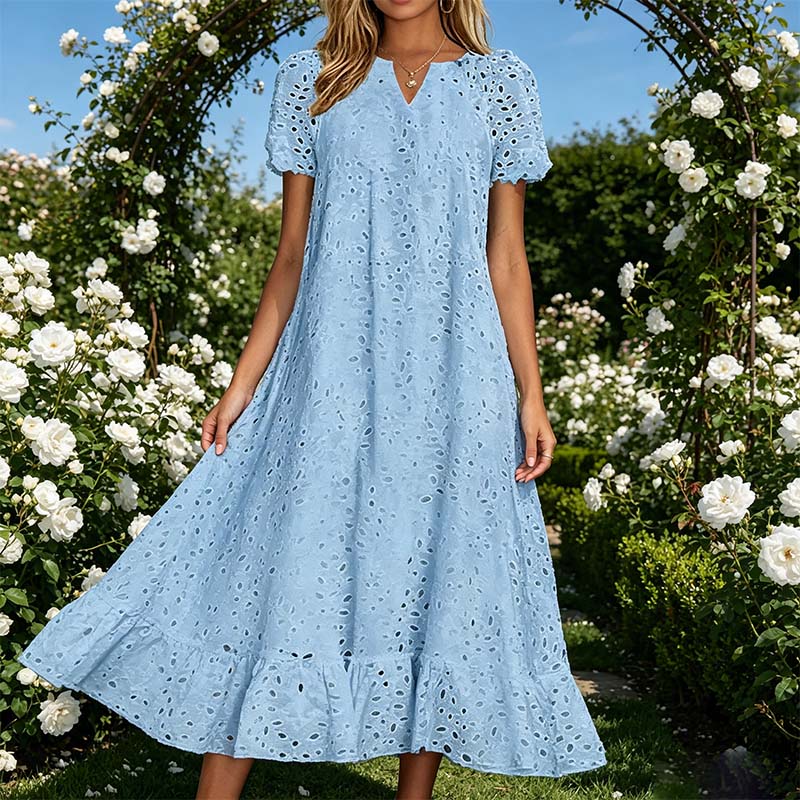 Elegantes Damenkleid mit V-Ausschnitt und kurzen Ärmeln