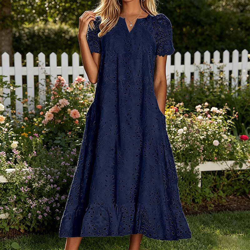 Elegantes Damenkleid mit V-Ausschnitt und kurzen Ärmeln