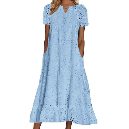 Elegantes Damenkleid mit V-Ausschnitt und kurzen Ärmeln