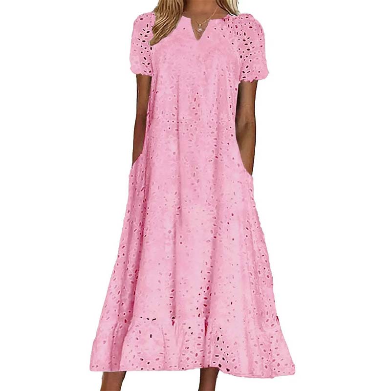 Elegantes Damenkleid mit V-Ausschnitt und kurzen Ärmeln