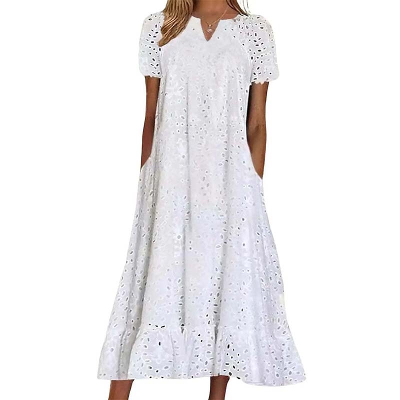Elegantes Damenkleid mit V-Ausschnitt und kurzen Ärmeln