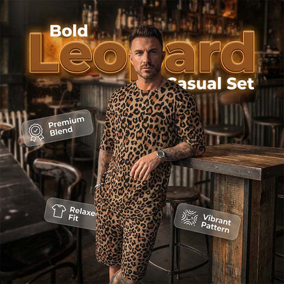 🐆 Nur für kurze Zeit 50 % Rabatt! ✨ Herren-Set mit Leopardenmuster – Kurzarmshirt & Shorts, 3D-Druck 🧊