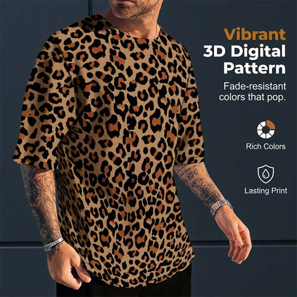 🐆 Nur für kurze Zeit 50 % Rabatt! ✨ Herren-Set mit Leopardenmuster – Kurzarmshirt & Shorts, 3D-Druck 🧊