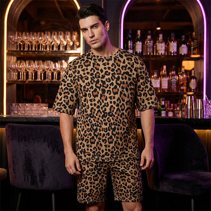 🐆 Nur für kurze Zeit 50 % Rabatt! ✨ Herren-Set mit Leopardenmuster – Kurzarmshirt & Shorts, 3D-Druck 🧊