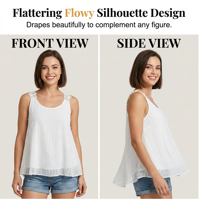 ⏰ 50 % RABATT – Nur für kurze Zeit ✨ Elegantes Tanktop mit gepunkteter Spitze und Trägern