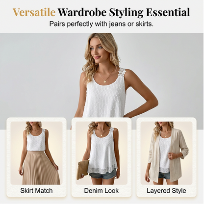 ⏰ 50 % RABATT – Nur für kurze Zeit ✨ Elegantes Tanktop mit gepunkteter Spitze und Trägern