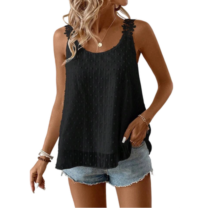 ⏰ 50 % RABATT – Nur für kurze Zeit ✨ Elegantes Tanktop mit gepunkteter Spitze und Trägern