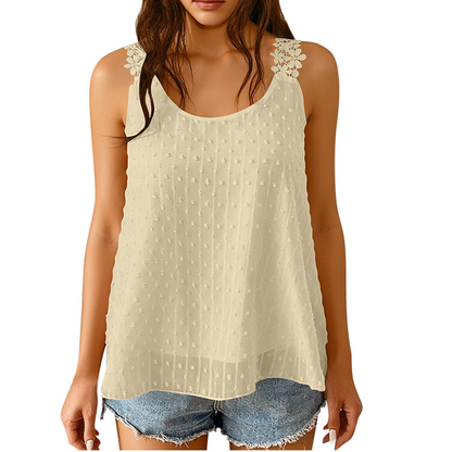 ⏰ 50 % RABATT – Nur für kurze Zeit ✨ Elegantes Tanktop mit gepunkteter Spitze und Trägern