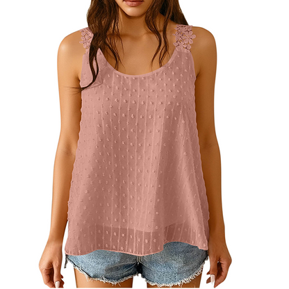 ⏰ 50 % RABATT – Nur für kurze Zeit ✨ Elegantes Tanktop mit gepunkteter Spitze und Trägern