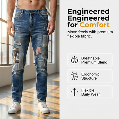 👖 🔥 Herren Patchwork Destroyed Jeans – Robust, lässig & mit individuellem Used-Look ✨
