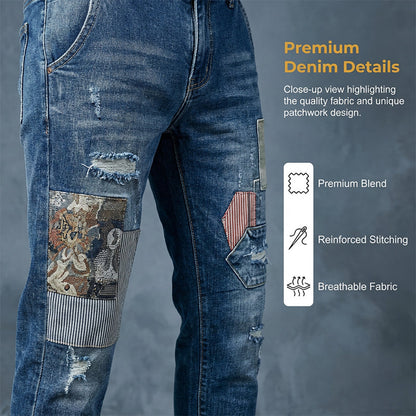 👖 🔥 Herren Patchwork Destroyed Jeans – Robust, lässig & mit individuellem Used-Look ✨