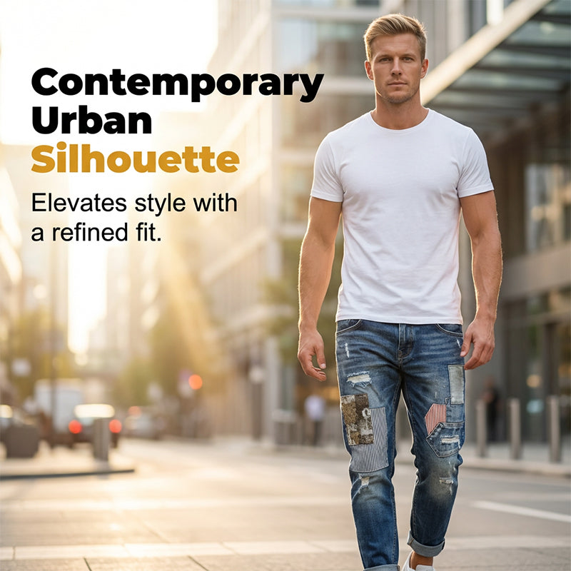 👖 🔥 Herren Patchwork Destroyed Jeans – Robust, lässig & mit individuellem Used-Look ✨