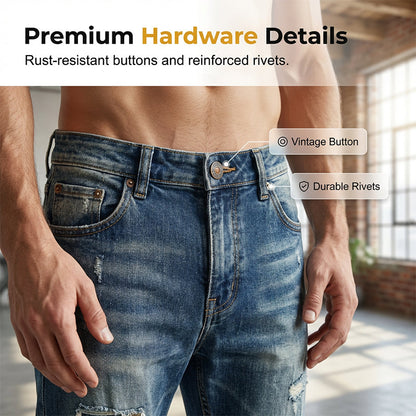 👖 🔥 Herren Patchwork Destroyed Jeans – Robust, lässig & mit individuellem Used-Look ✨