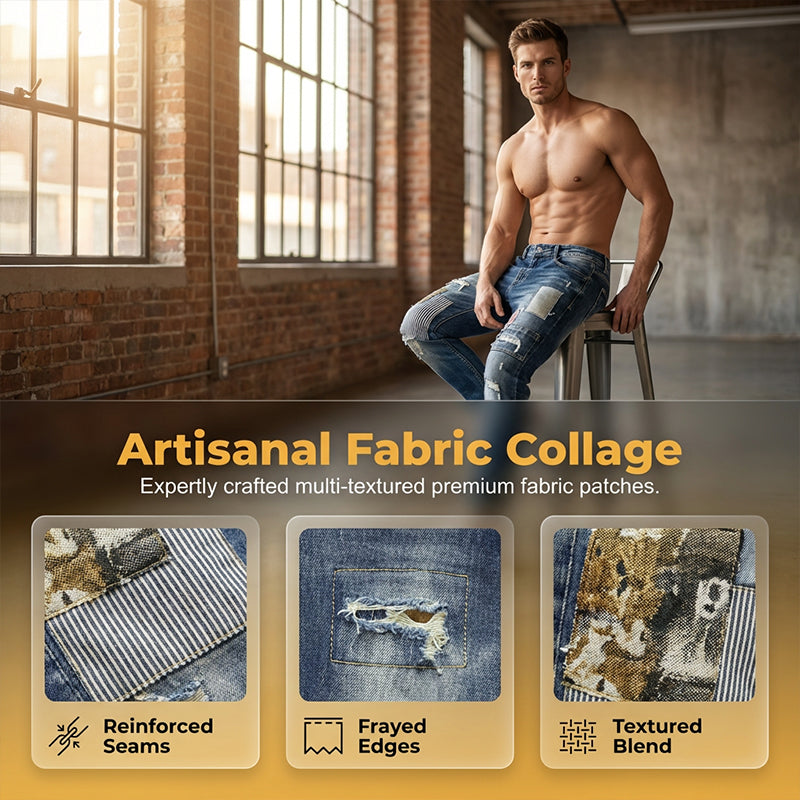 👖 🔥 Herren Patchwork Destroyed Jeans – Robust, lässig & mit individuellem Used-Look ✨