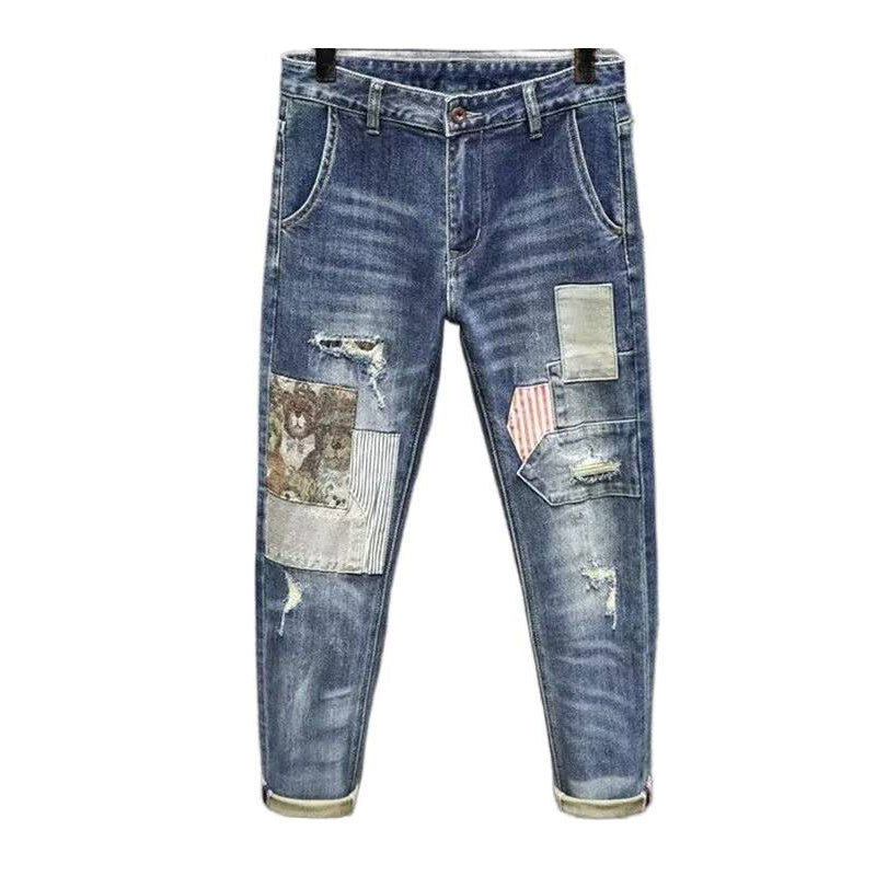 👖 🔥 Herren Patchwork Destroyed Jeans – Robust, lässig & mit individuellem Used-Look ✨