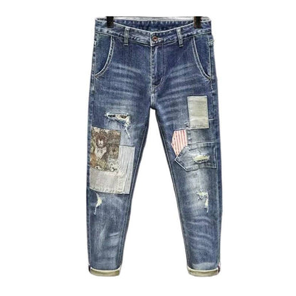 👖 🔥 Herren Patchwork Destroyed Jeans – Robust, lässig & mit individuellem Used-Look ✨