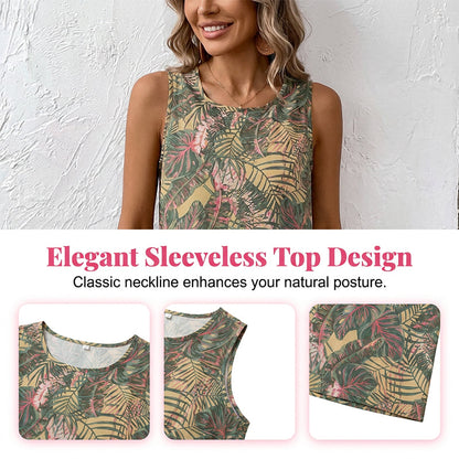 Damen-Set aus bedrucktem, ärmellosem Top und weit geschnittener Hose