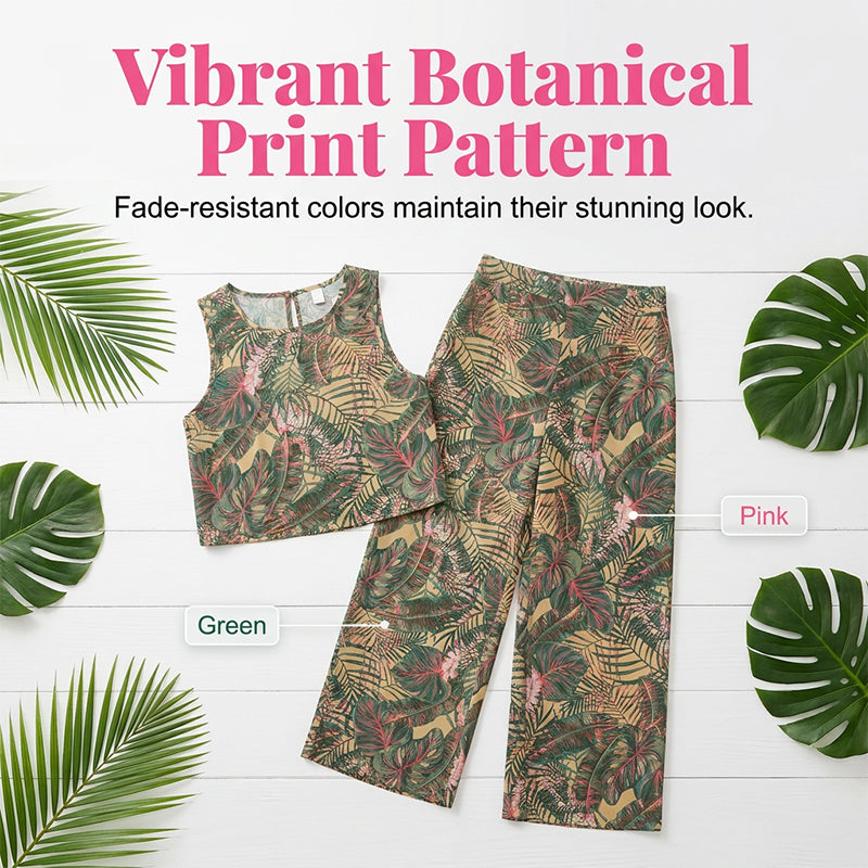 Damen-Set aus bedrucktem, ärmellosem Top und weit geschnittener Hose