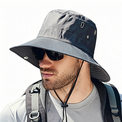 🧢 ☀️ Outdoor-Sonnenhut mit breiter Krempe & Kinnriemen – Leicht, schützend & perfekt für Strand und Wandern 🏖️ 🥾