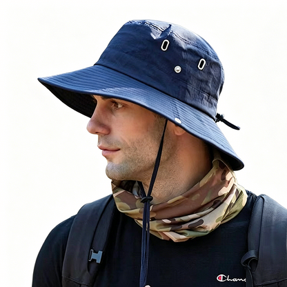 🧢 ☀️ Outdoor-Sonnenhut mit breiter Krempe & Kinnriemen – Leicht, schützend & perfekt für Strand und Wandern 🏖️ 🥾