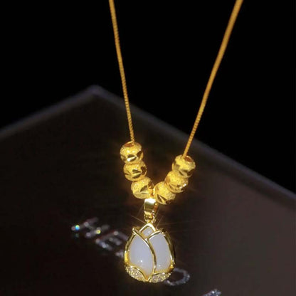 🌷 Tulpen-Anhänger in Gold – filigrane Halskette mit Glücksbringer, minimalistisches Design für Damen ✨