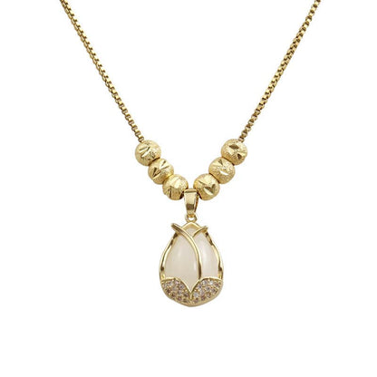 🌷 Tulpen-Anhänger in Gold – filigrane Halskette mit Glücksbringer, minimalistisches Design für Damen ✨