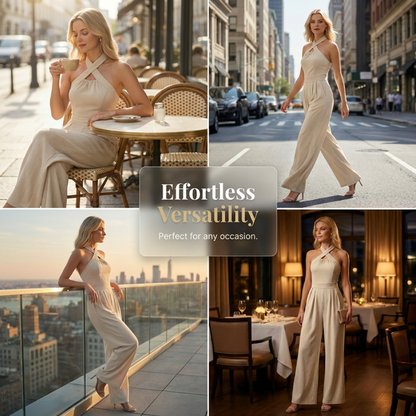 Eleganter Jumpsuit mit gekreuztem Neckholder-Ausschnitt
