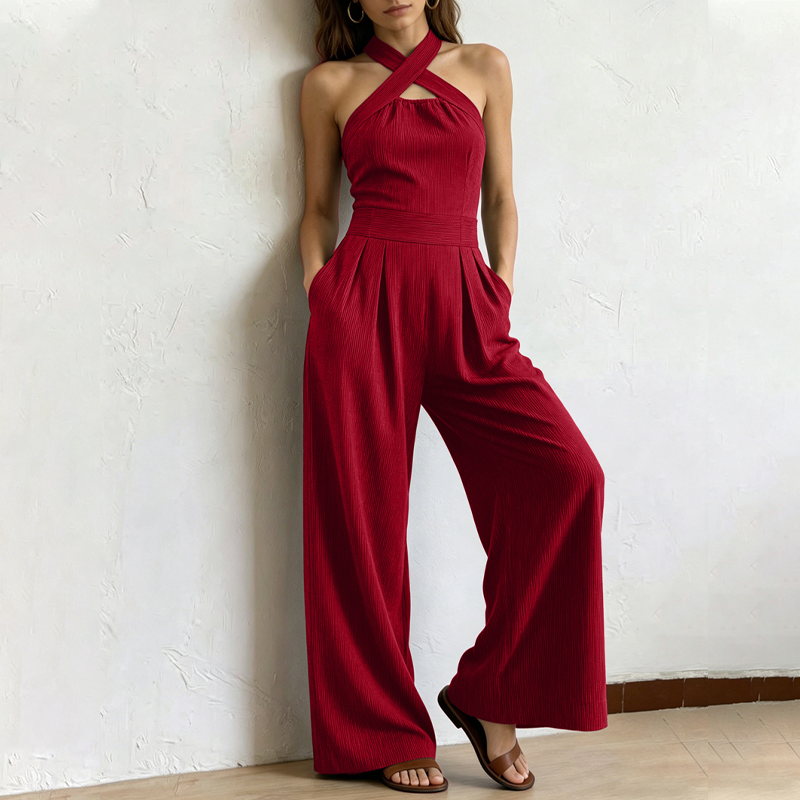 Eleganter Jumpsuit mit gekreuztem Neckholder-Ausschnitt