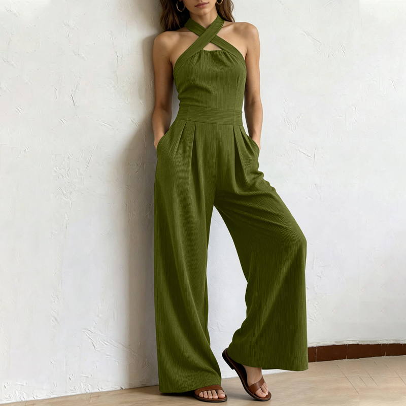 Eleganter Jumpsuit mit gekreuztem Neckholder-Ausschnitt
