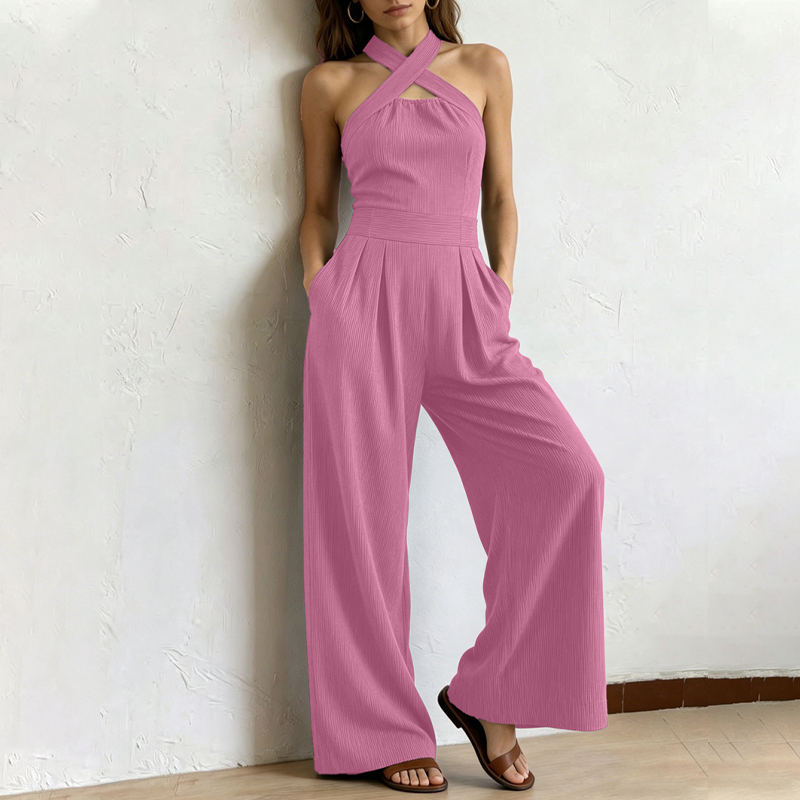 Eleganter Jumpsuit mit gekreuztem Neckholder-Ausschnitt