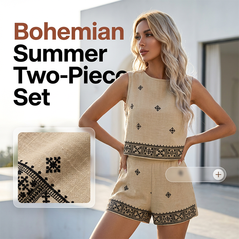 👚🌸 Women's Bohemian Print Sleeveless Top & Shorts Set – 50% RABATT! Boho-Print, ärmellos, perfekt für Sommer & Urlaub. 🔥☀️