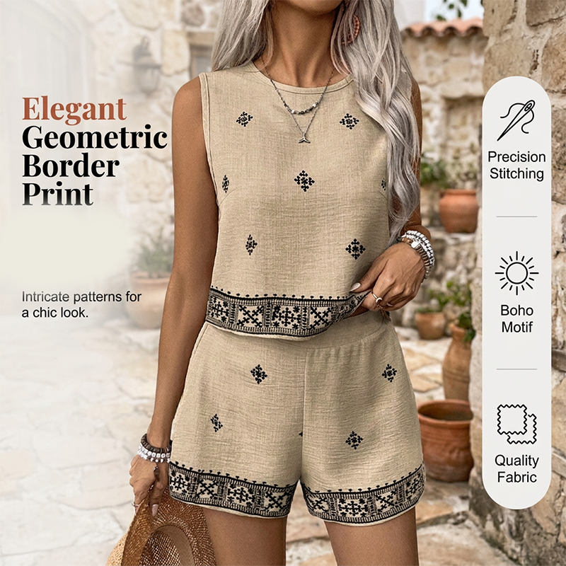 👚🌸 Women's Bohemian Print Sleeveless Top & Shorts Set – 50% RABATT! Boho-Print, ärmellos, perfekt für Sommer & Urlaub. 🔥☀️