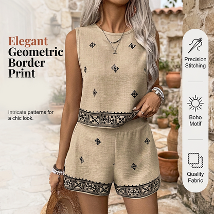 👚🌸 Women's Bohemian Print Sleeveless Top & Shorts Set – 50% RABATT! Boho-Print, ärmellos, perfekt für Sommer & Urlaub. 🔥☀️