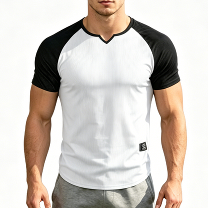 👕 Herren-Sport-T-Shirt mit Raglanärmeln – V-Ausschnitt, atmungsaktiv, schnell trocknend & hoch elastisch für Laufen & Training 🏃‍♂️💨