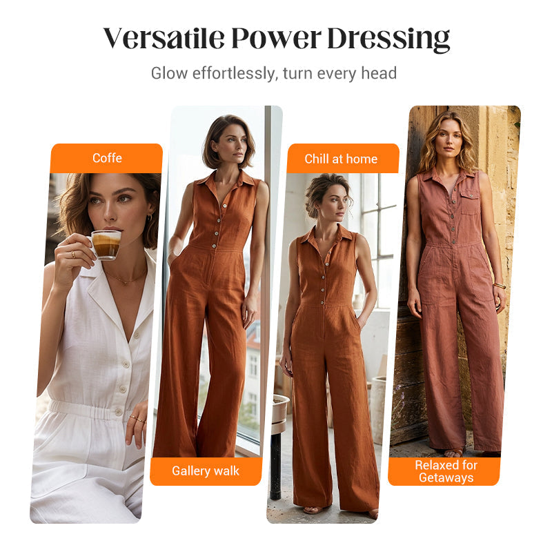 ✨🔥Ärmelloser Jumpsuit für Damen mit Knopfleiste und weitem Bein