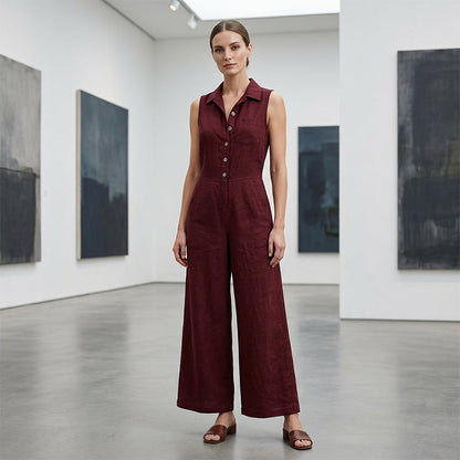 ✨🔥Ärmelloser Jumpsuit für Damen mit Knopfleiste und weitem Bein