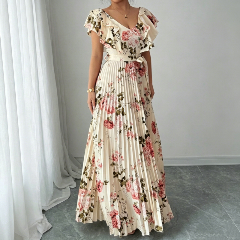👗 🌸 Damens Retro Maxikleid mit Blumenprint & Plisseefalten – Eleganter Stil, weicher Fall & perfekt für besondere Anlässe ✨