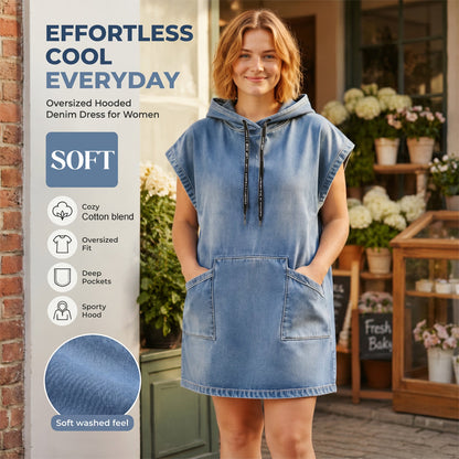 Lässiges ärmelloses Jeans-Hoodie-Kleid für Damen