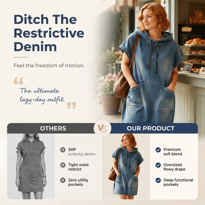 Lässiges ärmelloses Jeans-Hoodie-Kleid für Damen