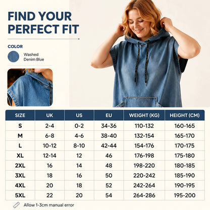 Lässiges ärmelloses Jeans-Hoodie-Kleid für Damen