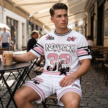 Zweiteiliges Streetwear-Set für Herren | Lässiges T-Shirt und Shorts mit auffälligem Print – jetzt 50 % reduziert!