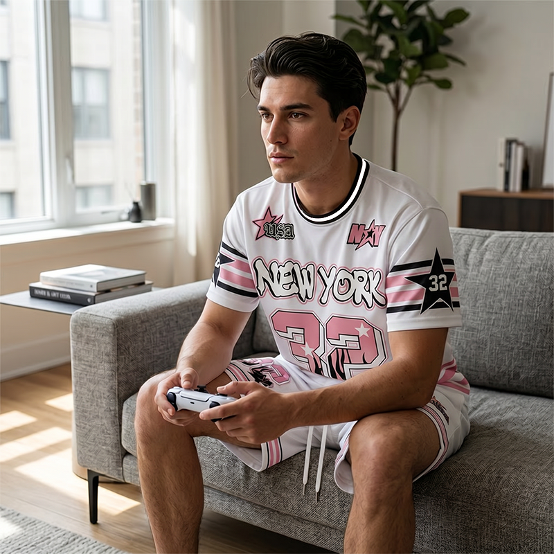 Zweiteiliges Streetwear-Set für Herren | Lässiges T-Shirt und Shorts mit auffälligem Print – jetzt 50 % reduziert!