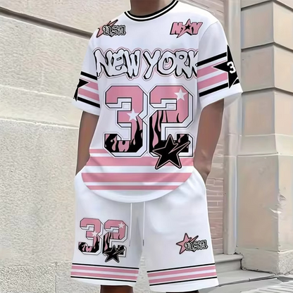 Zweiteiliges Streetwear-Set für Herren | Lässiges T-Shirt und Shorts mit auffälligem Print – jetzt 50 % reduziert!