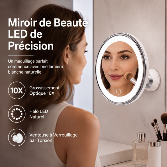 🔍 Specchio ingranditore 10x con LED – Anello illuminato, ventosa (non è necessaria la foratura), testa girevole a 360° – Doppia alimentazione (USB/batteria) – Ideale per il trucco e la cura del viso ✨